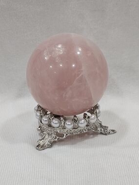 Rose Quartz Decorative Sphere on Silver Pearl Stand - Pink
